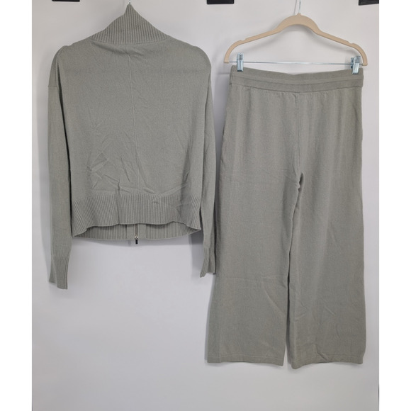 New White + Warren 100% Cashmere Zip Jacket Wide leg Pants Set Sz M Mint 9A602 - Picture 3 of 13